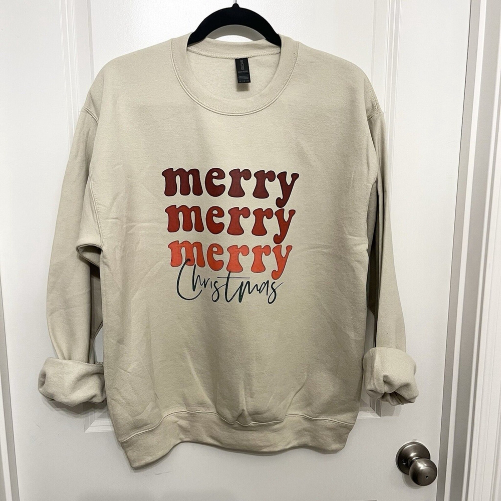 Merry Christmas Sand Color Sweatshirt- SZ Medium NEW